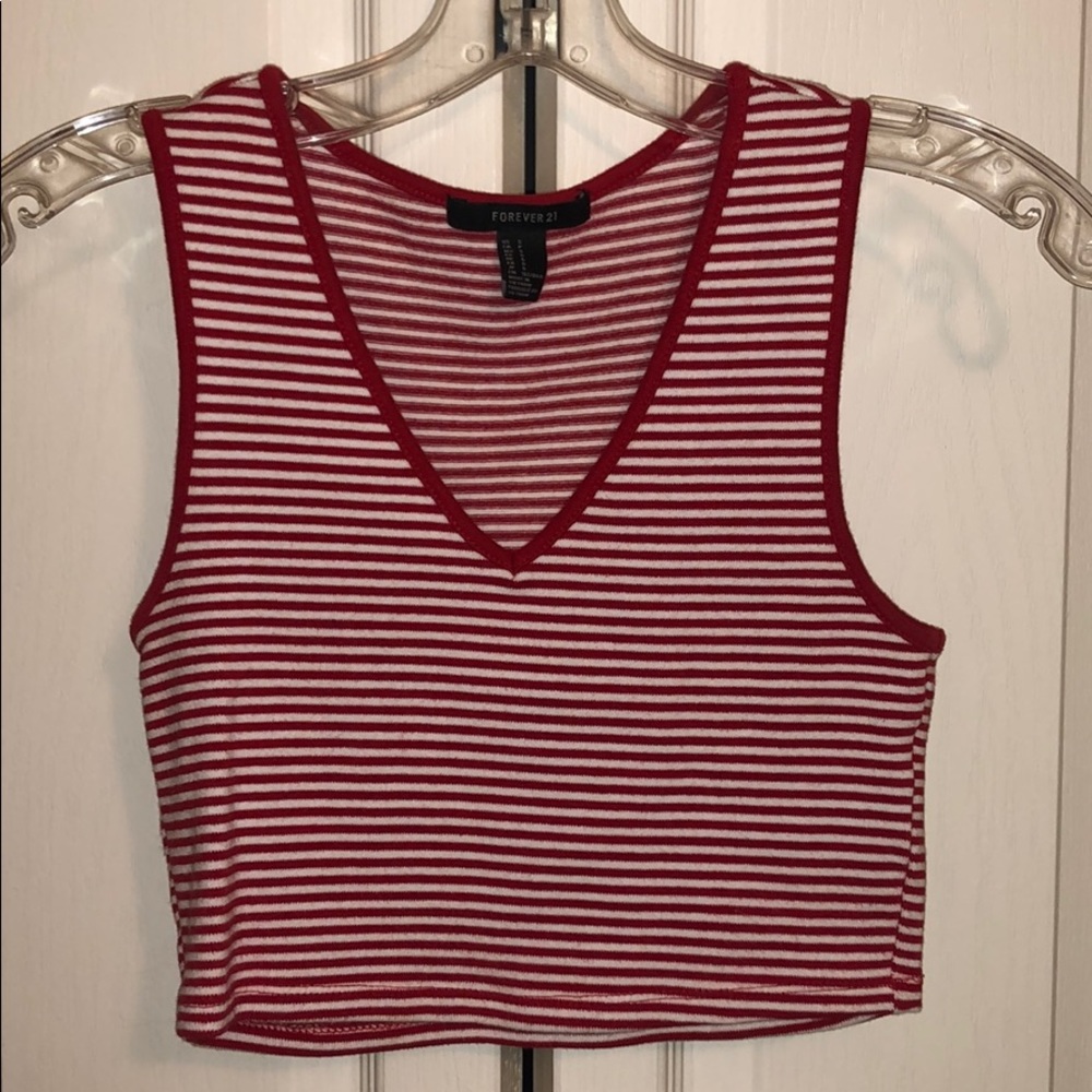 Red&White Striped Crop Top